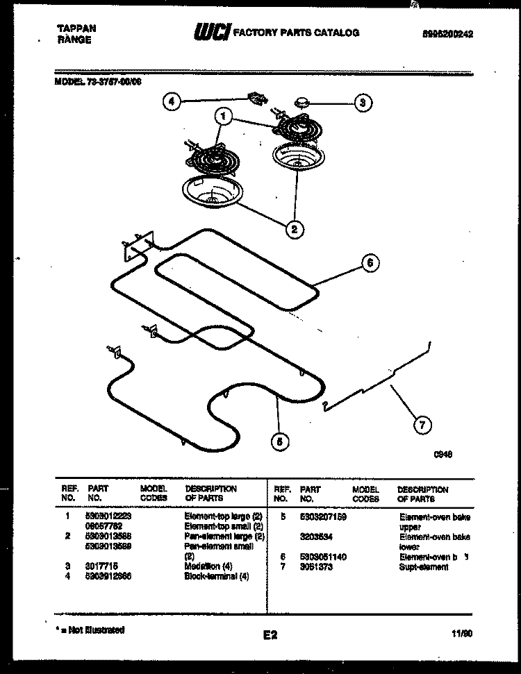 BROILER PARTS Diagram and Parts List for 73-3757-23-08  Tappan Range