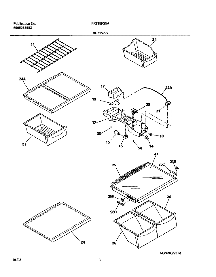 SHELVES Diagram and Parts List for FRT18FS5AQ6  Frigidaire Refrigerator