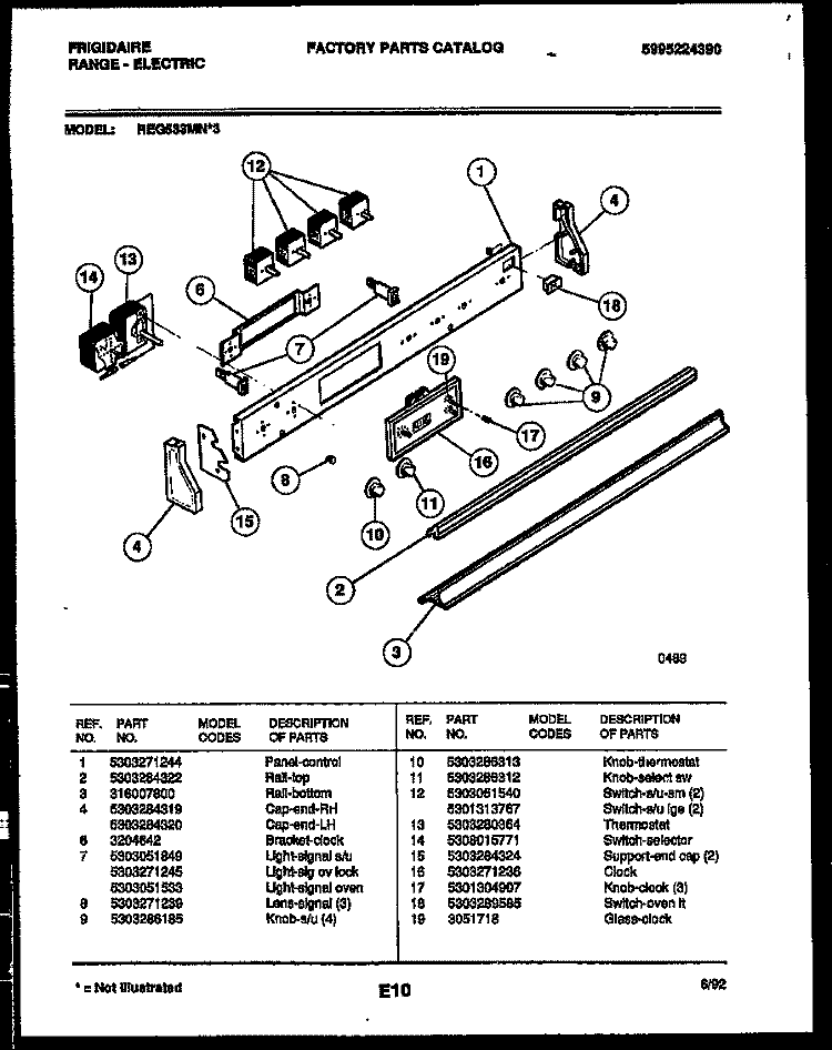 CONTROL PANEL Diagram and Parts List for REG533MNW3  Frigidaire Range