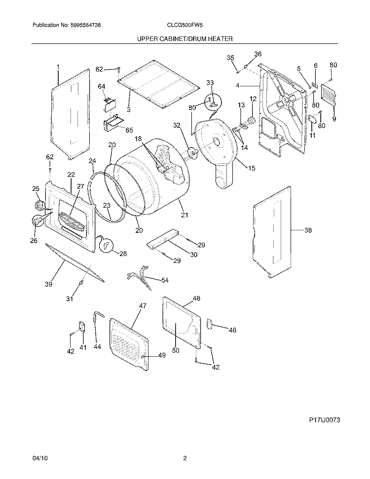 UPPER CABINET/DRUM HEATER Diagram and Parts List for CLCG500FW5  Crosley Washer Dryer Combo