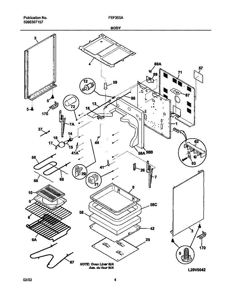 BODY Diagram and Parts List for FEF355AWC  Frigidaire Range