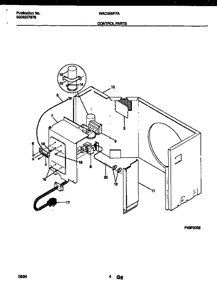 CONTROL PARTS Diagram and Parts List for WAC056P7A2  Frigidaire Air Conditioner