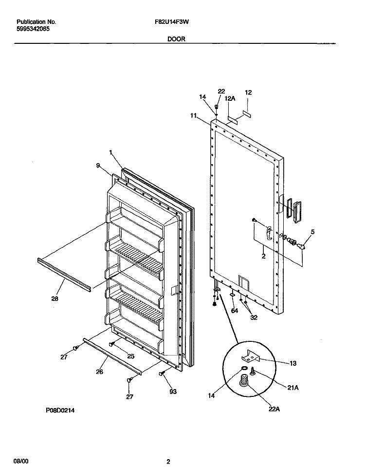 DOOR Diagram and Parts List for F82U14F3W1  Frigidaire Freezer