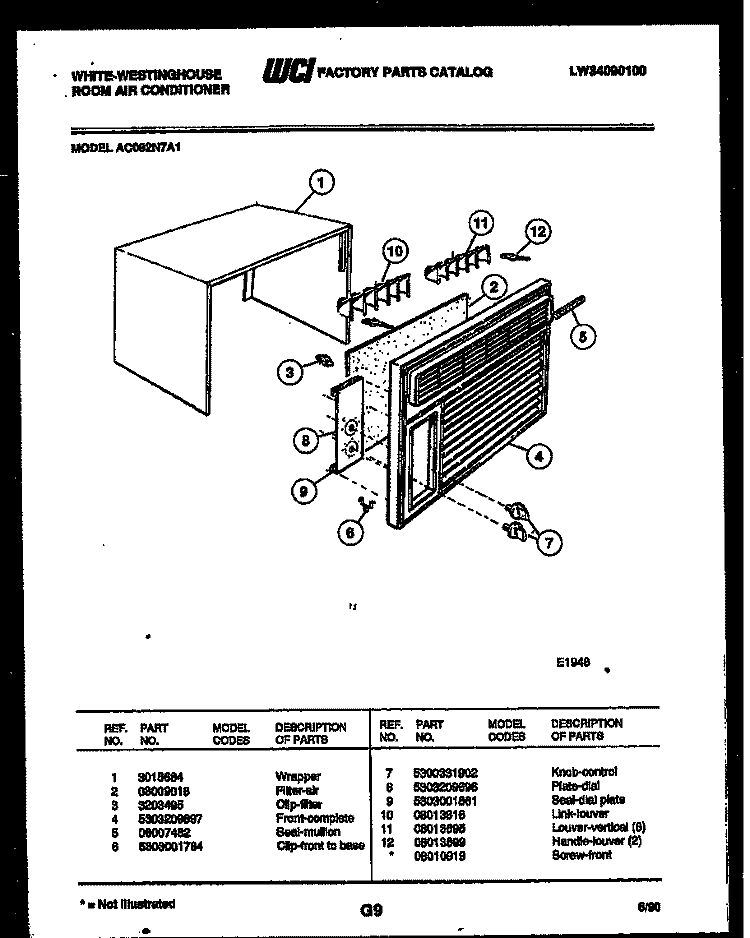 CABINET PARTS Diagram and Parts List for AC082N7A1  Frigidaire Air Conditioner