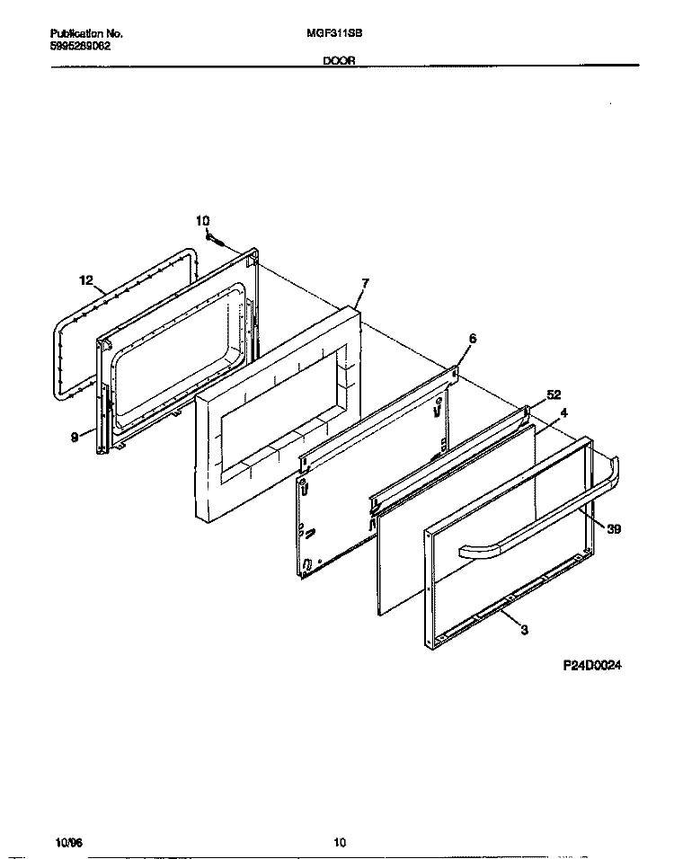 DOOR Diagram and Parts List for MGF311SBWD  Frigidaire Range