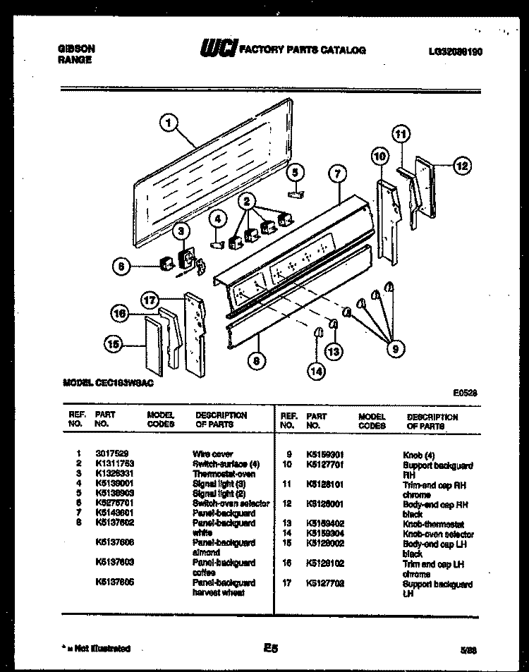 BACKGUARD Diagram and Parts List for CEC1S3WSAC  Gibson Range