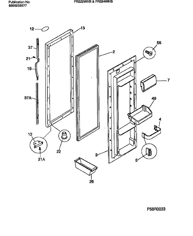REFRIGERATOR DOOR SECTION Diagram and Parts List for FRS22WHBD0  Frigidaire Refrigerator