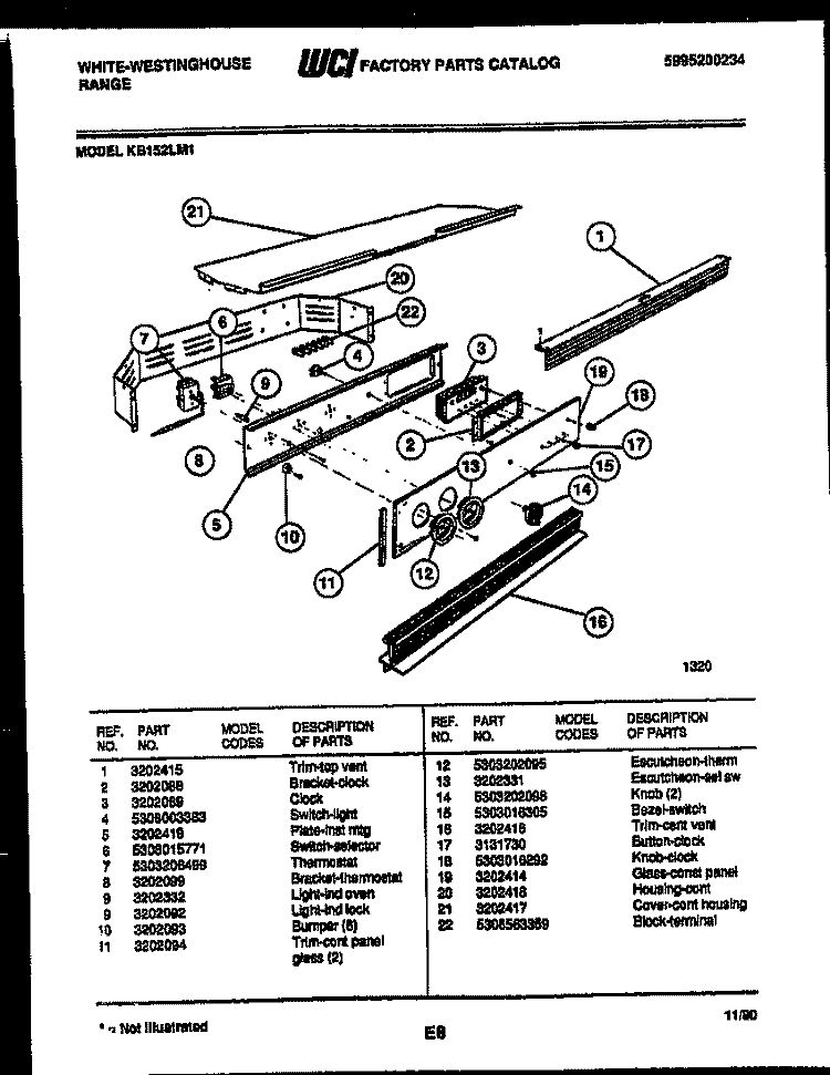 CONTROL PARTS Diagram and Parts List for KB152LM1  Frigidaire Wall Oven