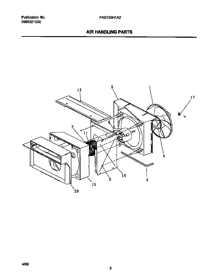 AIR HANDLING PARTS Diagram and Parts List for FAS155H1A2  Frigidaire Air Conditioner