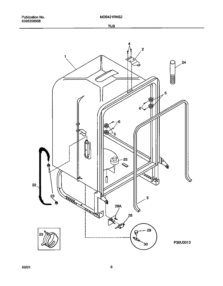 TUB Diagram and Parts List for MDB421RHS2  Westinghouse Dishwasher