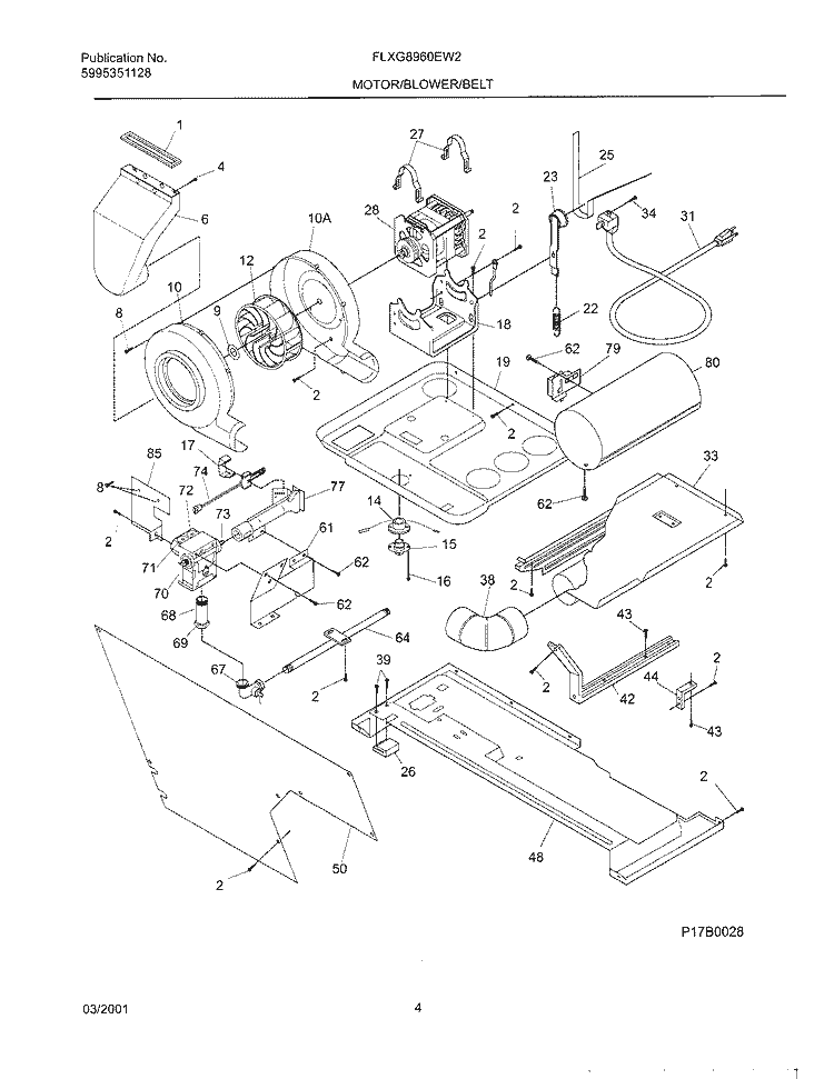 DRY MTR, BELT Diagram and Parts List for FLXG8960EW2  Frigidaire Washer Dryer Combo