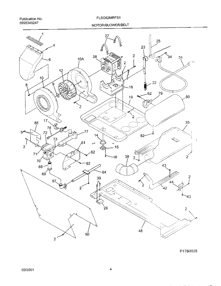 DRY MTR, BELT Diagram and Parts List for FLSG62MRFS1  Frigidaire Washer Dryer Combo
