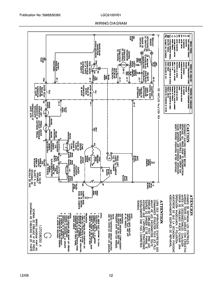 WIRING DIAGRAM Diagram and Parts List for LGQ2152HS1  Frigidaire Dryer