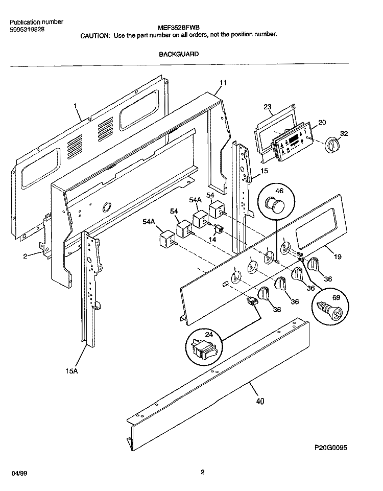 BACKGUARD Diagram and Parts List for MEF352BFWB  Frigidaire Range