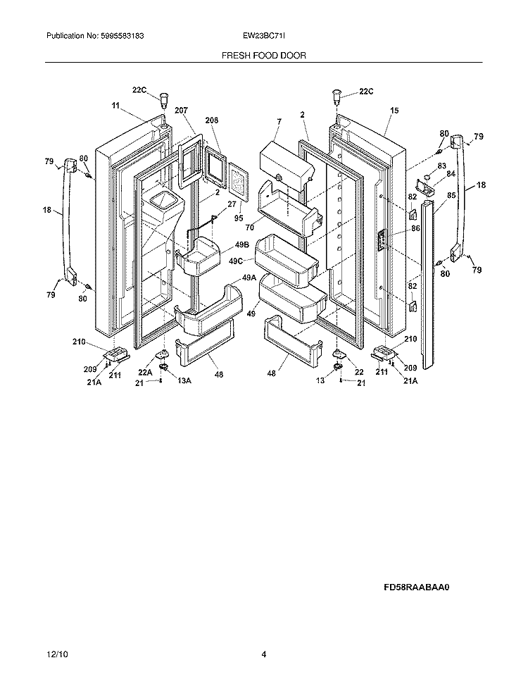 FRESH FOOD DOOR Diagram and Parts List for EW23BC71IB7  Electrolux Refrigerator