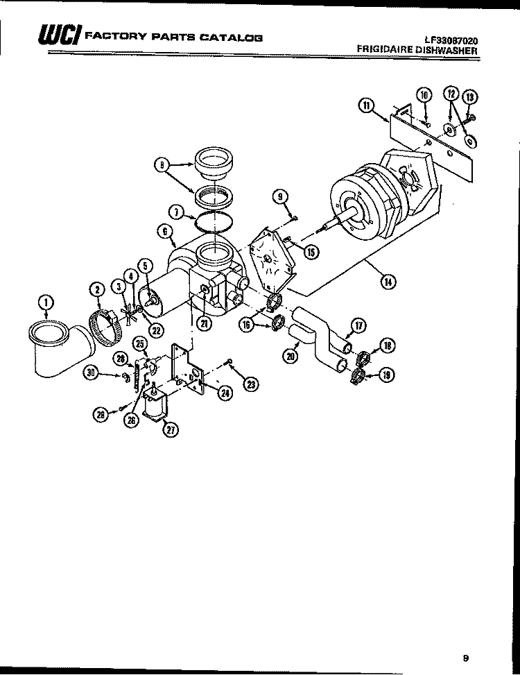 MOTOR PUMP PARTS Diagram and Parts List for DW-5500CDL2  Frigidaire Dishwasher