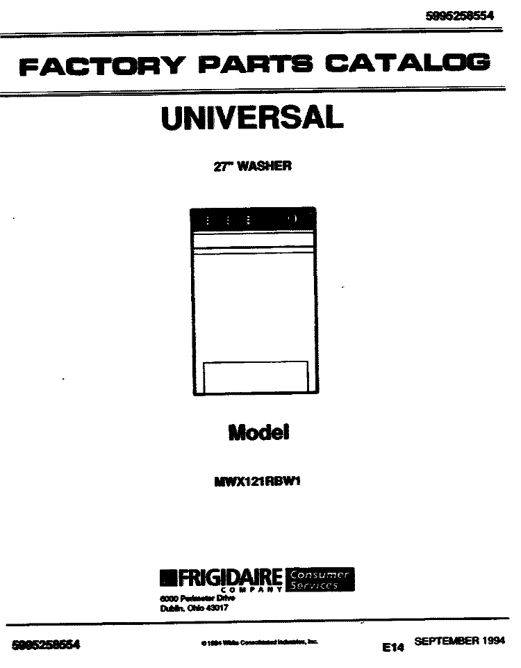 COVER Diagram and Parts List for MWX121RBW1  Frigidaire Washer