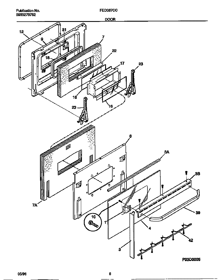 DOOR Diagram and Parts List for FED387CCSD  Frigidaire Wall Oven