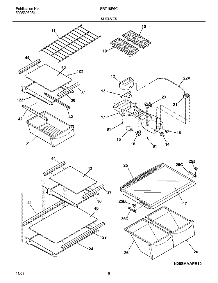 SHELVES Diagram and Parts List for FRT18P6CQ5  Frigidaire Refrigerator