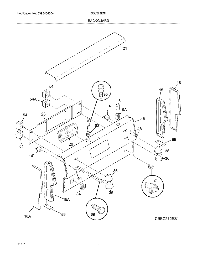 BACKGUARD Diagram and Parts List for BEC212ES1  Crosley Range