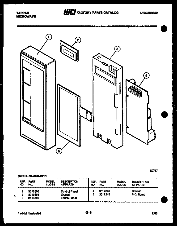 CONTROL PANEL Diagram and Parts List for 56-2068-10-01  Tappan Microwave