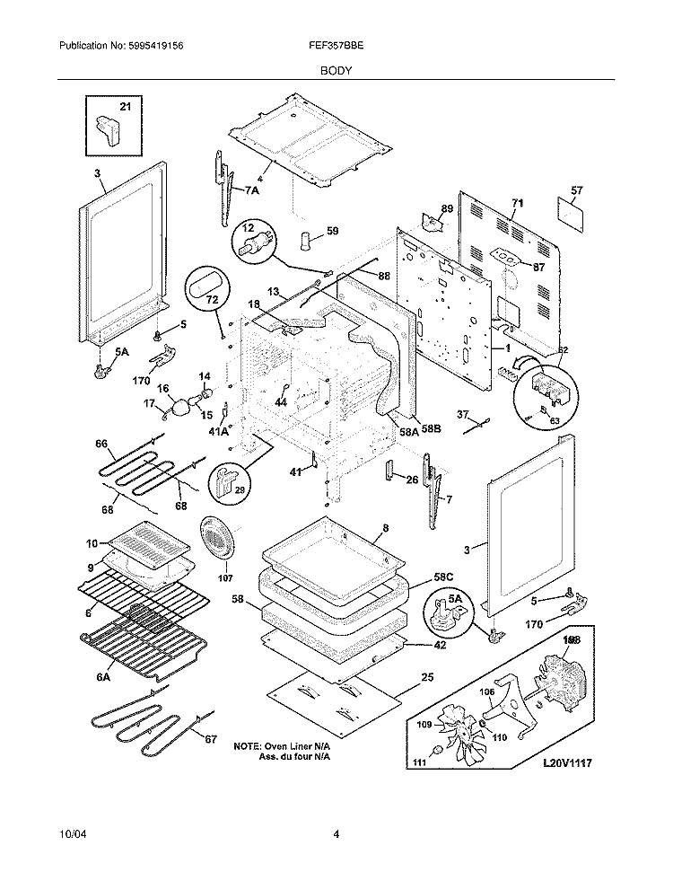 BODY Diagram and Parts List for FEF357BBE  Frigidaire Range