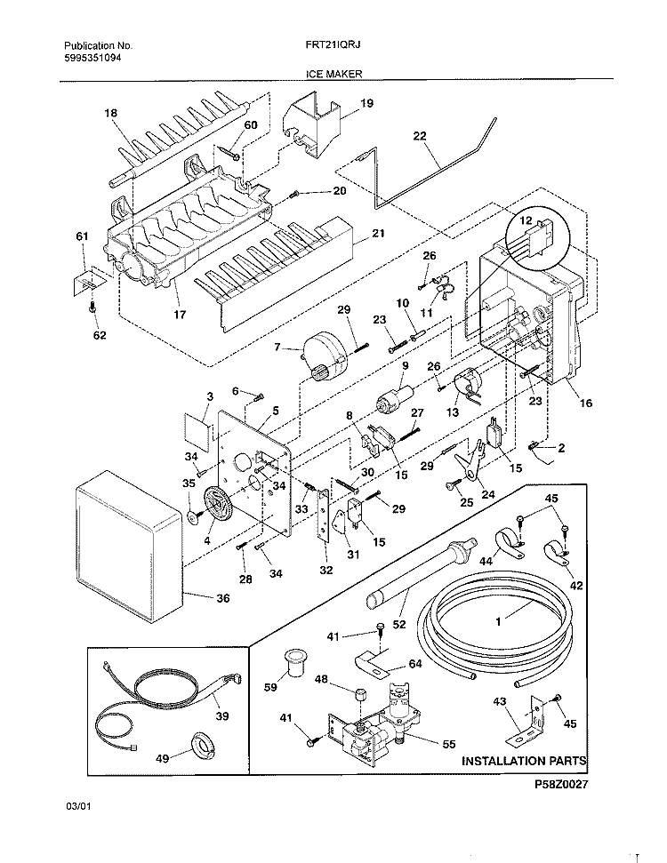 ICEMAKER Diagram and Parts List for FRT21IQRJW1  Frigidaire Refrigerator