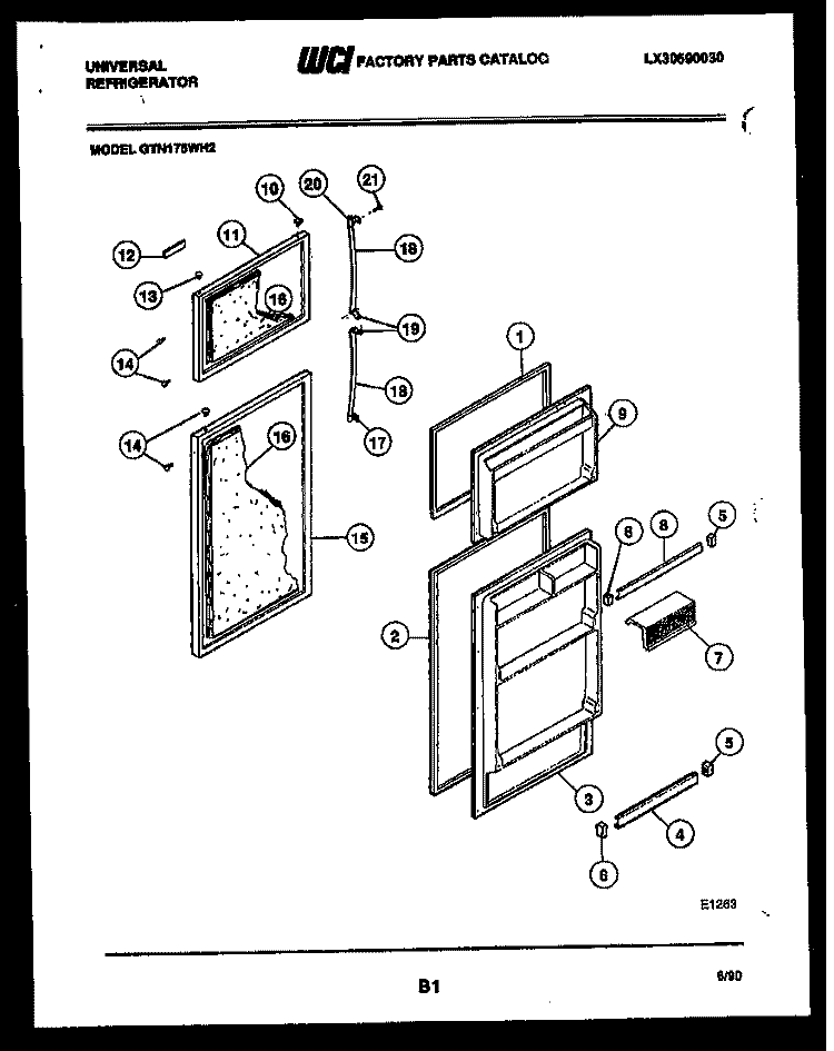 DOOR PARTS Diagram and Parts List for GTN175CH2  Frigidaire Refrigerator