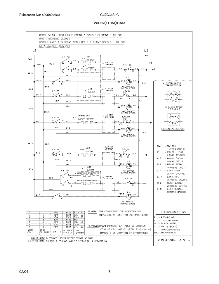 WIRING DIAGRAM Diagram and Parts List for GLEC36S8CBB  Frigidaire Cooktop