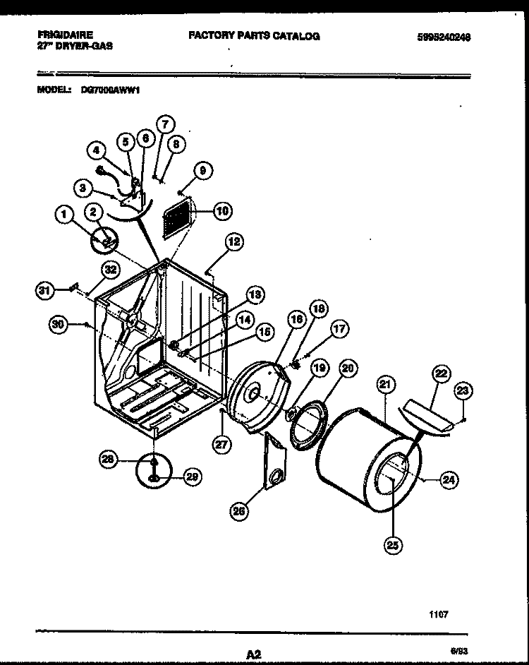 CABINET AND COMPONENT PARTS Diagram and Parts List for DG7000AWW1  Frigidaire Dryer
