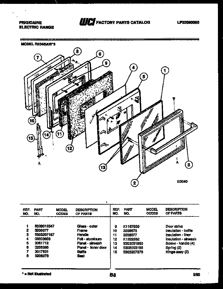 DOOR PARTS Diagram and Parts List for RE34BAF5  Frigidaire Range
