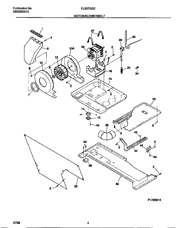 MOTOR / BLOWER / BELT Diagram and Parts List for FLSE72GCS4  Frigidaire Washer Dryer Combo