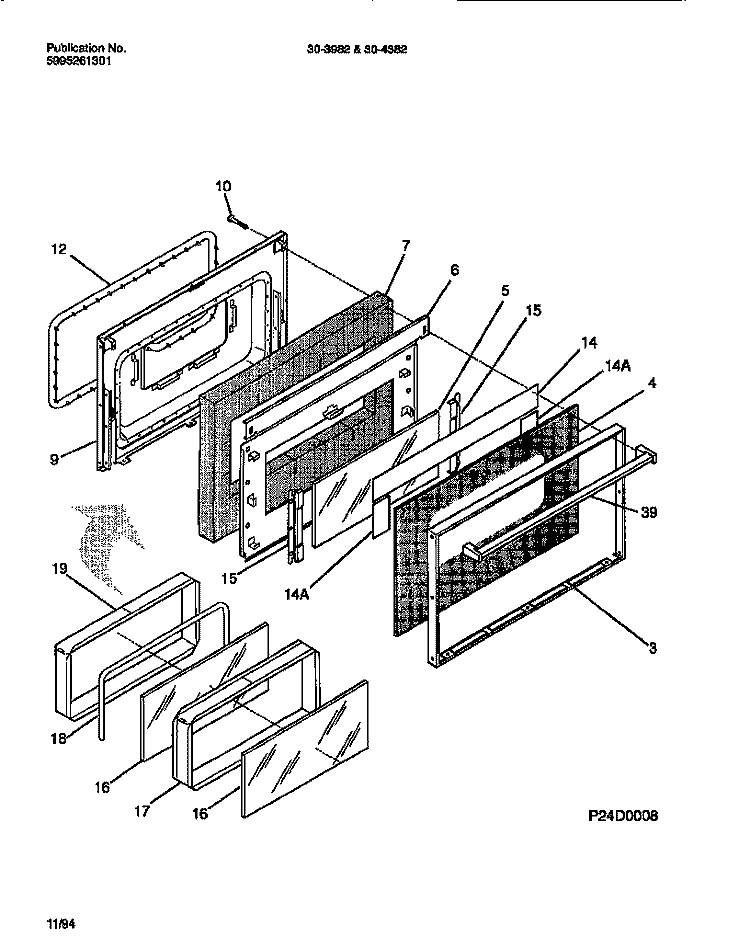 DOOR Diagram and Parts List for 30-3982-23-04  Tappan Range