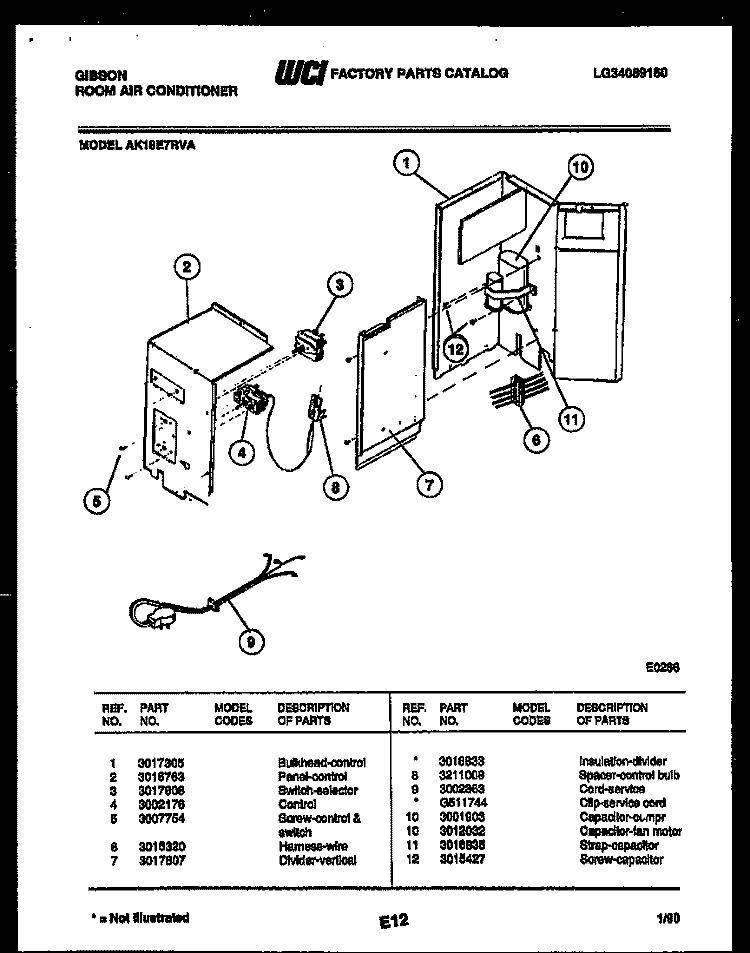 ELECTRICAL PARTS Diagram and Parts List for AK18E7RVA  Gibson Air Conditioner