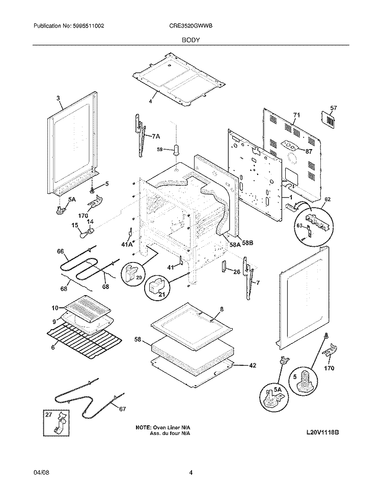 BODY Diagram and Parts List for CRE3520GWWB  Crosley Range