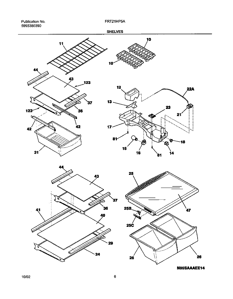 SHELVES Diagram and Parts List for FRT21HP5AQ4  Frigidaire Refrigerator
