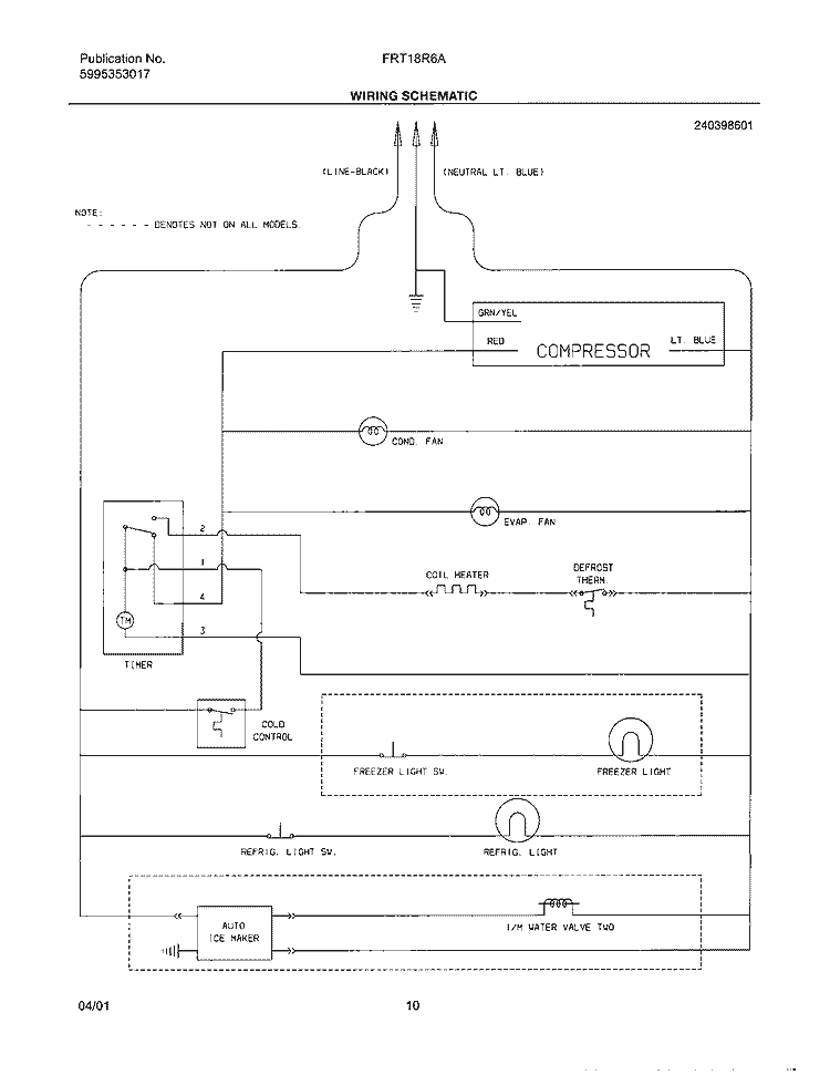 WIRING SCHEMATIC Diagram and Parts List for FRT18R6AW0  Frigidaire Refrigerator