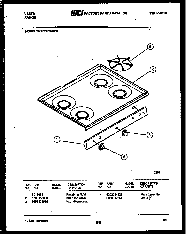 COOKTOP PARTS Diagram and Parts List for 30DPMBWAN6  Tappan Range