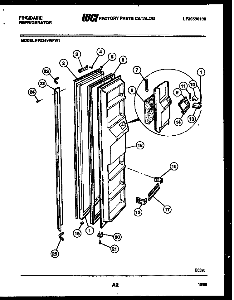 FREEZER DOOR PARTS Diagram and Parts List for FPZ24VWFA1  Frigidaire Refrigerator