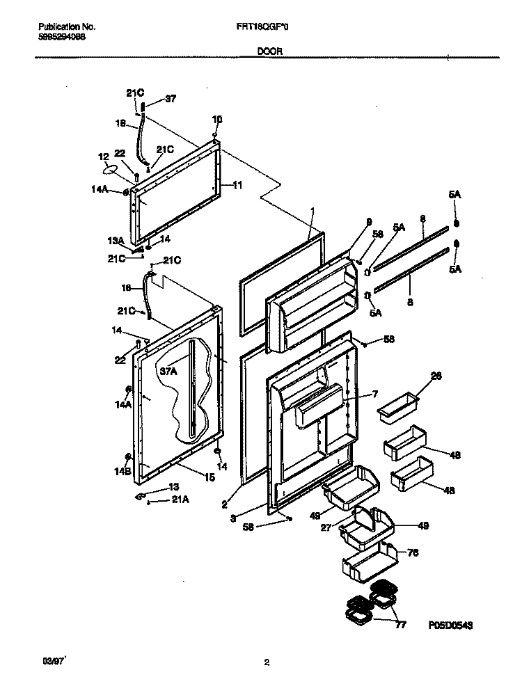 DOOR Diagram and Parts List for FRT18QGFD0  Frigidaire Refrigerator
