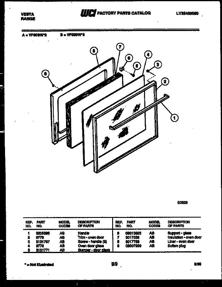 DOOR PARTS Diagram and Parts List for VP30BW2  Tappan Range