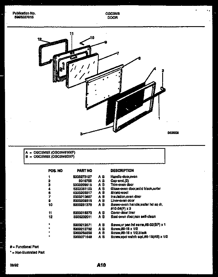 DOOR PARTS Diagram and Parts List for CGC3M6DXF  Gibson Range