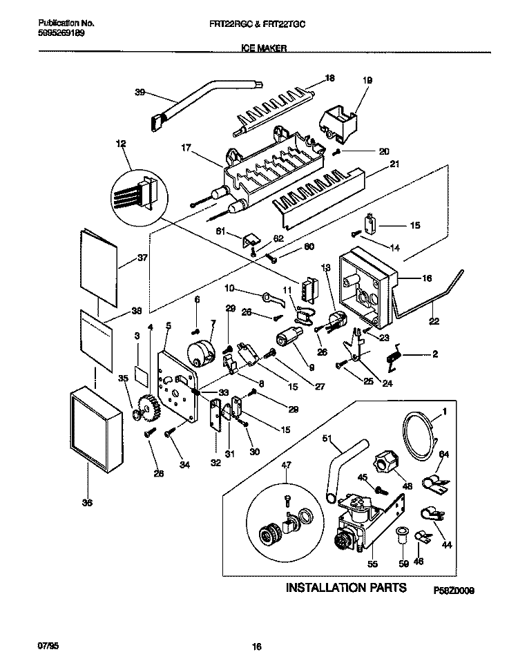 ICE MAKER Diagram and Parts List for FRT22RGCD1  Frigidaire Refrigerator