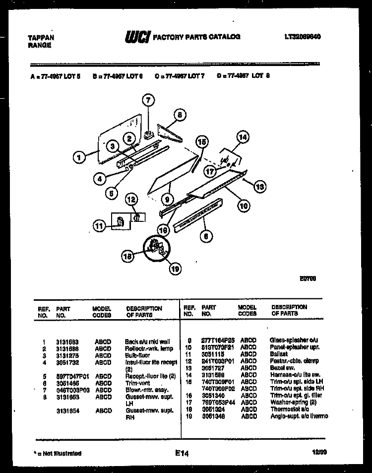 SPLASHER CONTROL Diagram and Parts List for 77-4957-00-08  Tappan Range