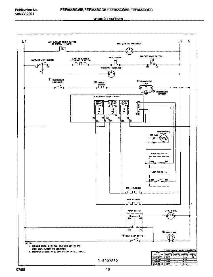 WIRING DIAGRAM Diagram and Parts List for FEF365CGSB  Frigidaire Range