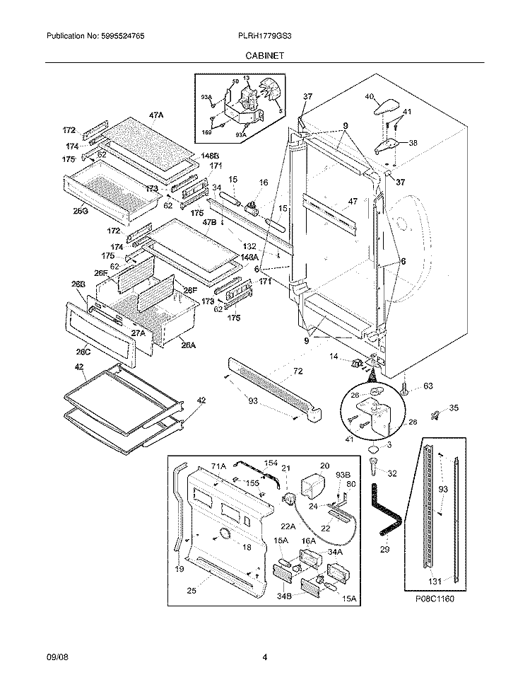 CABINET Diagram and Parts List for PLRH1779GS3  Frigidaire Refrigerator