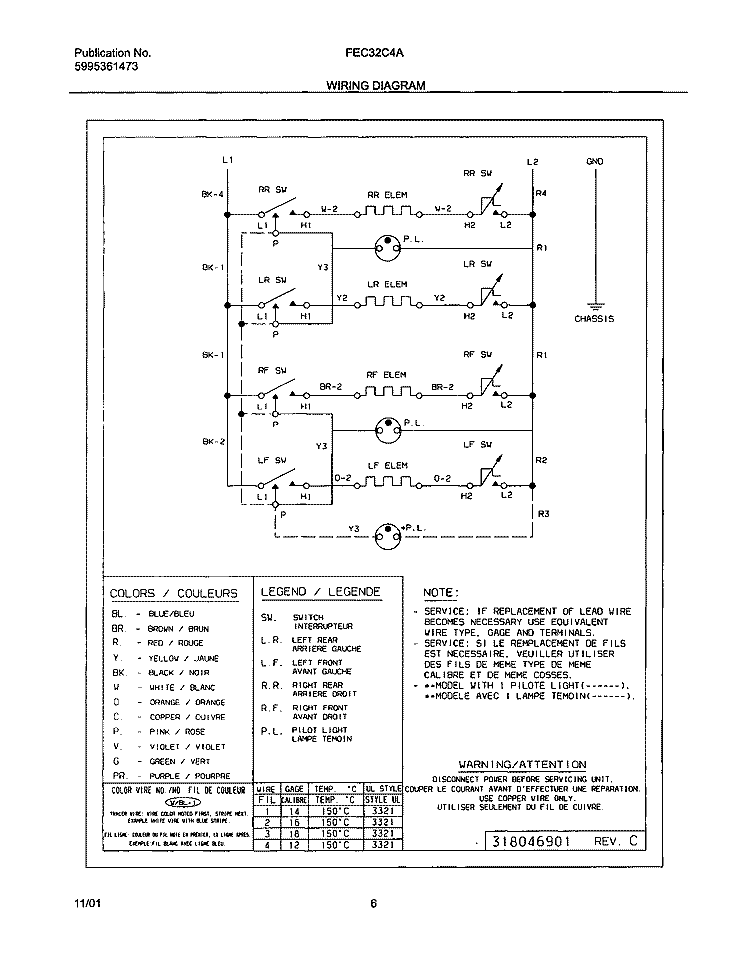 WIRING DIAGRAM Diagram and Parts List for FEC32C4ACA  Frigidaire Cooktop