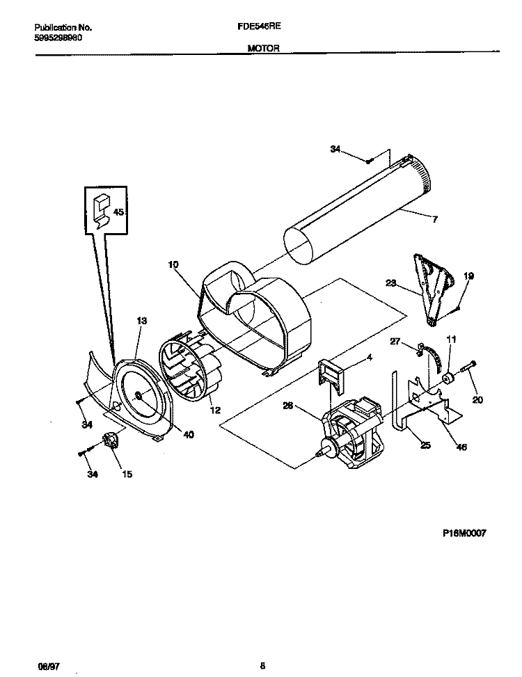 MOTOR Diagram and Parts List for FDE546RET1  Frigidaire Dryer