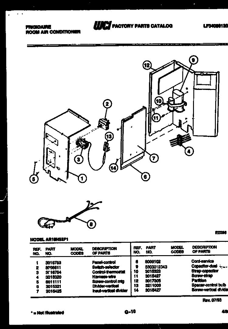 ELECTRICAL PARTS Diagram and Parts List for AR18NS2F1  Frigidaire Air Conditioner