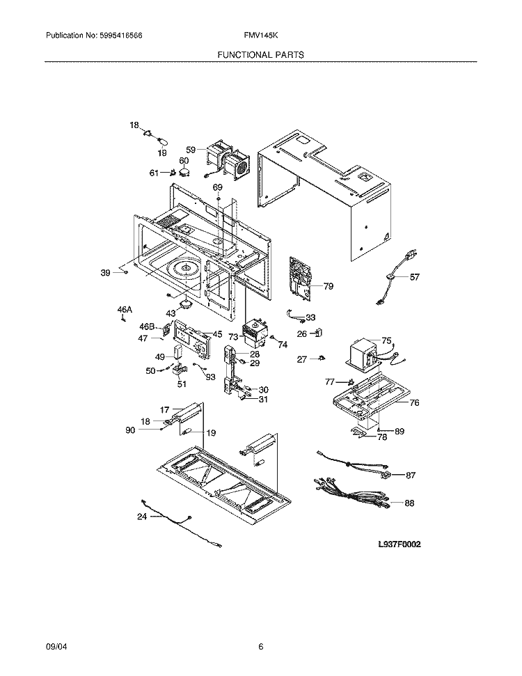 FUNCTIONAL PARTS Diagram and Parts List for FMV145KB2  Frigidaire Microwave